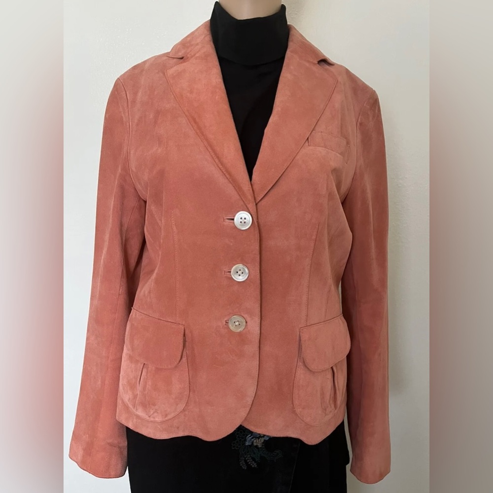 Ann Taylor-70's/80's Vintage, Coral, Leather Suede, Western, Jacket. Size-10‎
